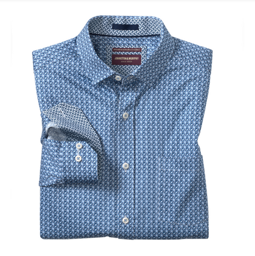 Johnston & Murphy Men's Printed Cotton Shirt Blue/Navy Diamond Swirl