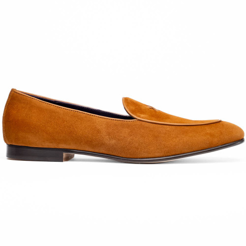 Zelli X Italian Sueded Goatskin Loafer, Cognac