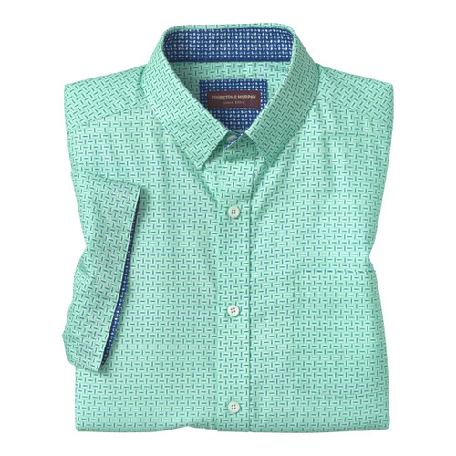 Johnston & Murphy Men's Printed Short Sleeve Shirt Mint/Navy 