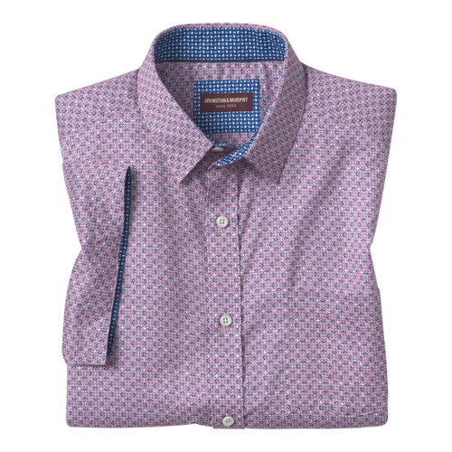 Johnston & Murphy Men's Printed Short-Sleeve Shirt Pink/Navy