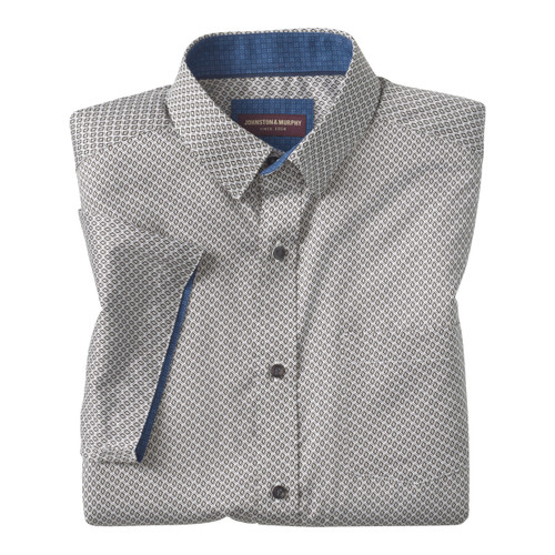Johnston & Murphy Logan Printed Short-Sleeve Shirt Gray Diamond Grid 
