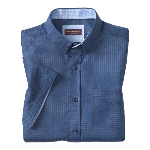 Johnston & Murphy Logan Printed Short Sleeve Shirt Navy Mini Circle 