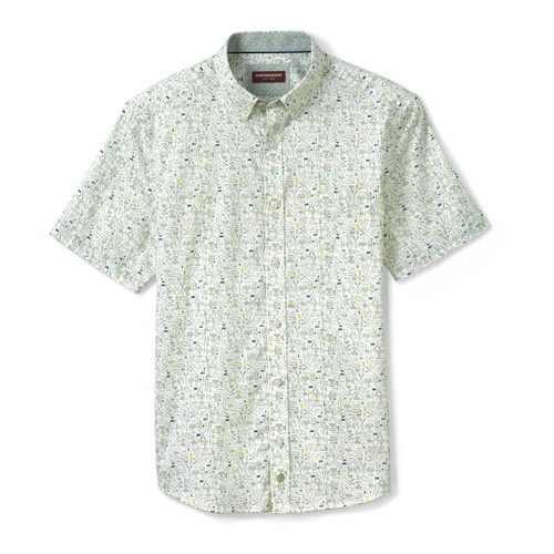 Johnston & Murphy Printed Short-Sleeve Shirt White/Sage Tee Time 