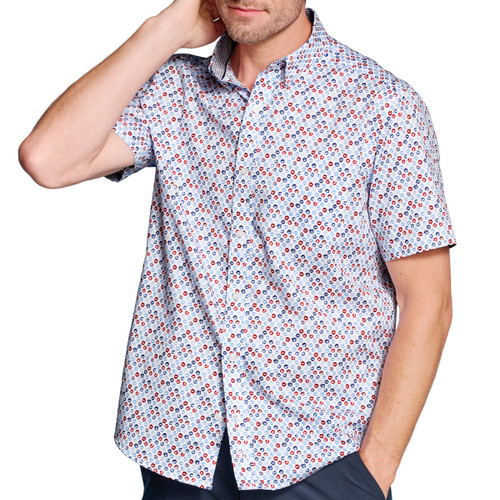 Johnston & Murphy Printed Short-Sleeve Shirt Blue/Red Ocean Icons