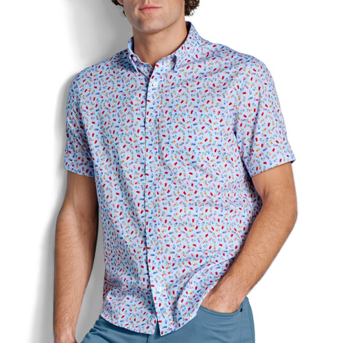 Johnston & Murphy Logan Printed Short-Sleeve Shirt Blue Multi Happy Hour 