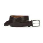 Johnston & Murphy Diagonal Etched Belt Dark Brown