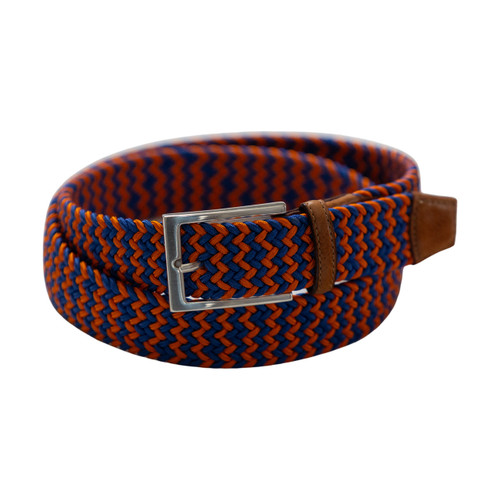 Torino Game Day Italian Woven Stretch Belt in Orange and Blue