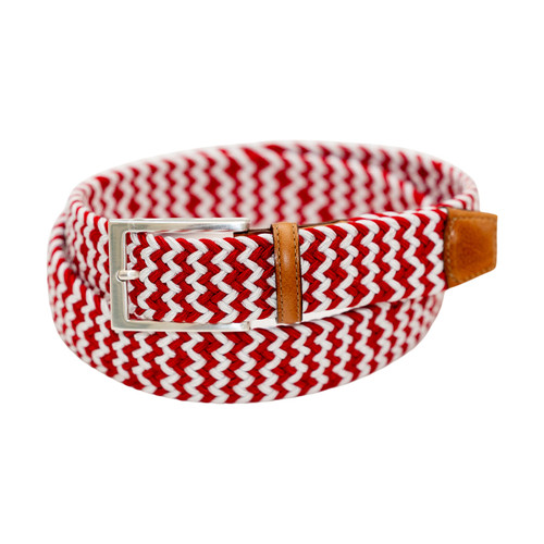 Torino Game Day Italian Woven Stretch Belt in Red and White