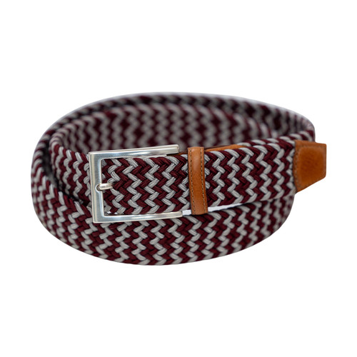 Torino Game Day Italian Woven Stretch Belt in Maroon and Grey
