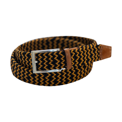 Torino Game Day Italian Woven Stretch Belt in Black and Old Gold