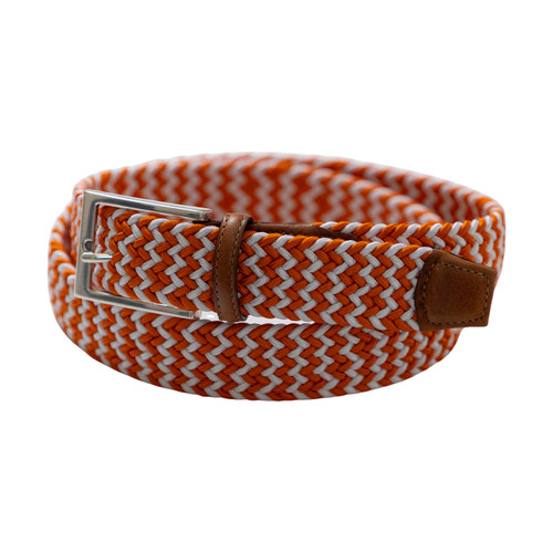 Torino Game Day Italian Woven Stretch Belt in Orange and White