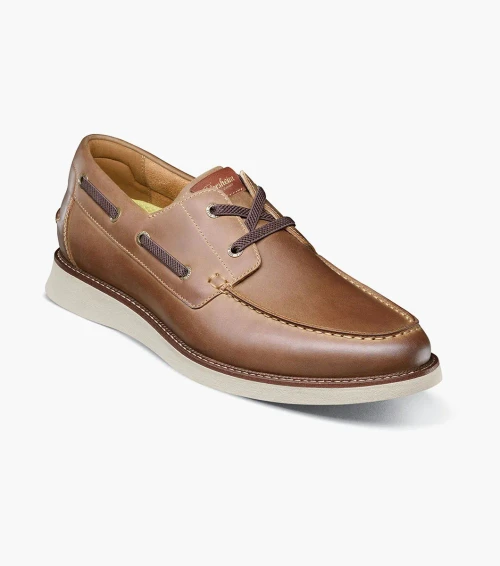 Florsheim Launch Moc Toe Elastic Lace Boat Shoe Brown Crazy Horse 