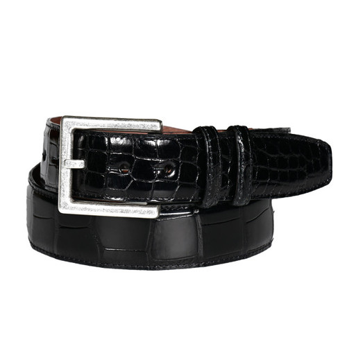 Torino Waxed American Alligator Stitched Belt Black