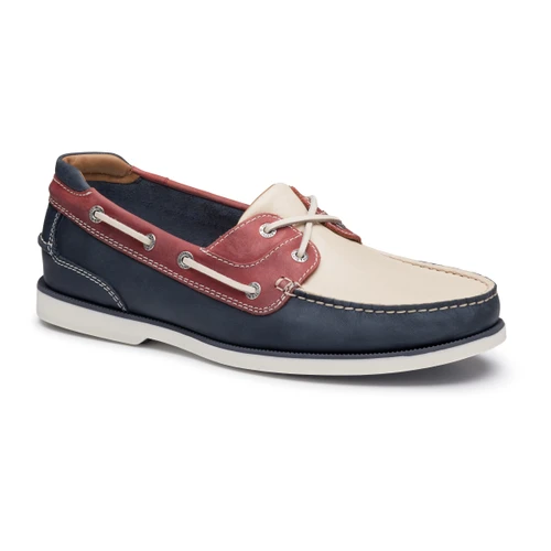 Johnston & Murphy Men's Ventura 2-Eye Boat Shoe Red/White/Blue Full Grain