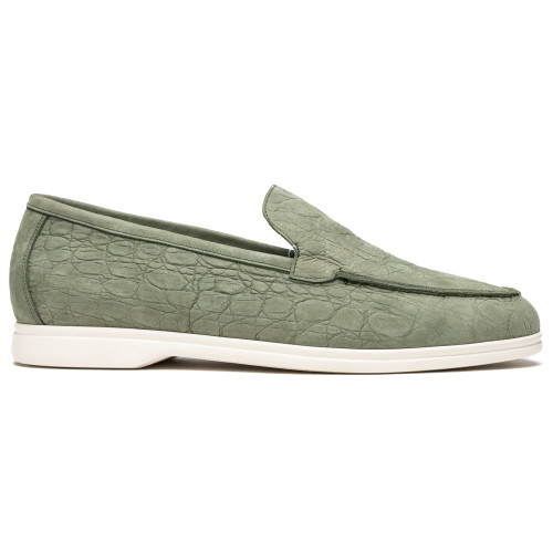 Zelli LIVORNO Stampata Crocodile Nubuk Loafer, Celery