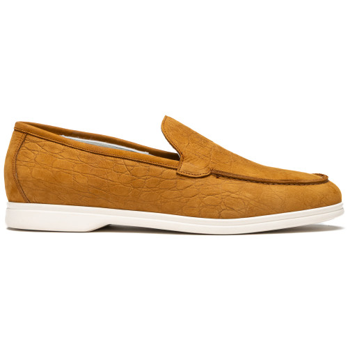 Zelli LIVORNO Stampata Crocodile Nubuk Loafer, Cognac