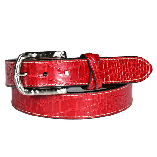 Torino  Italian Alligator Grain Calf Leather Belt in Red