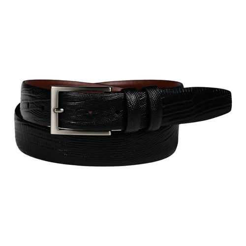 Torino Lizard Embossed Calfskin Dress Casual Belt in Black