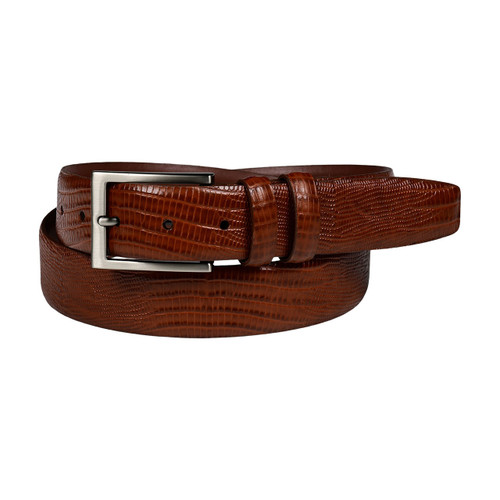 Torino Lizard Embossed Calfskin Dress Casual Belt in Cognac