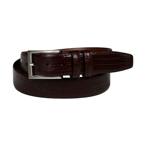 Torino Lizard Embossed Calfskin Dress Casual Belt in Brown