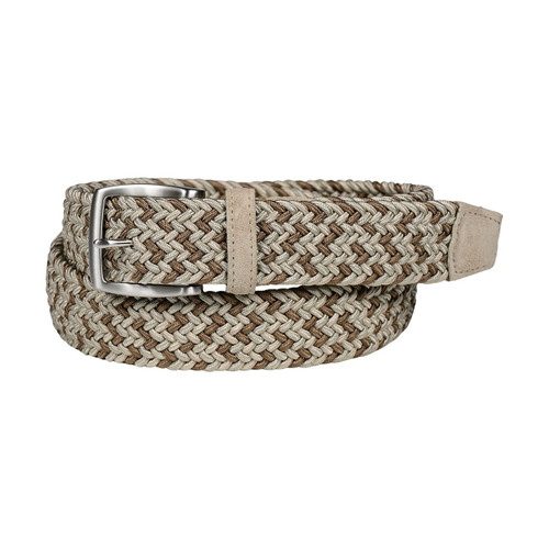 Torino Italian Woven Rayon Stretch with Suede Tabs Casual Belt in Neutral