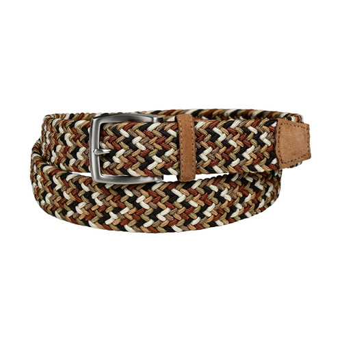 Torino Italian Woven Rayon Stretch with Suede Tabs Casual Belt in Wild Sunset Tan