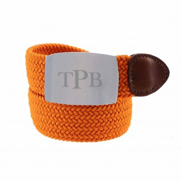 Sherman Brothers Signet Traditional Monogram Braided Stretch Belt Orange