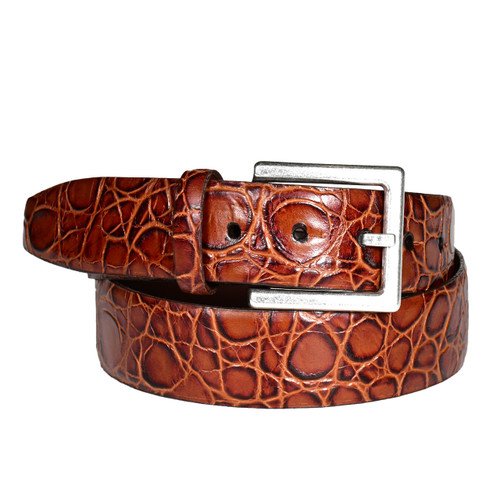 Torino Italian Tortoise Shell Grain Calf Leather Belt Brandy