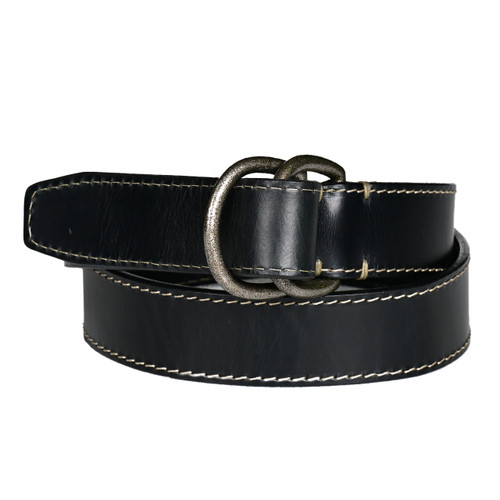 Torino Burnished Waxy Bridle Leather Belt with Antiqued Nickel D-Ring in Black
