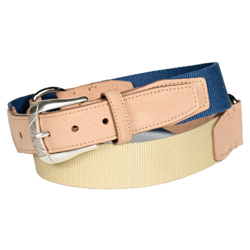 Torino 3-Piece European Surcingle Belt with Natural Leather Tabs in Denim/Camel
