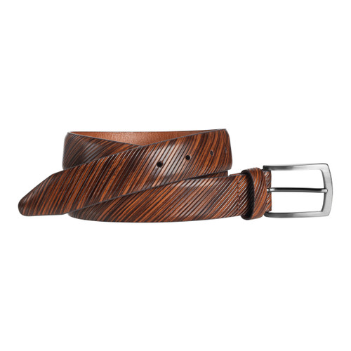 Johnston & Murphy Diagonal Etched Belt Tan