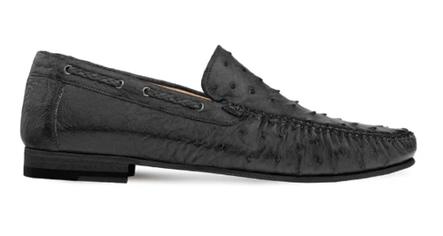 Mezlan Genuine Ostrich Moccasin Slip On Black