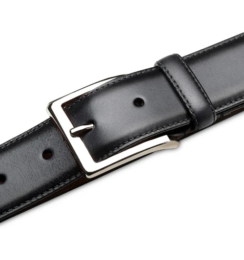 Mezlan Classic Patina Calfskin Belt Black