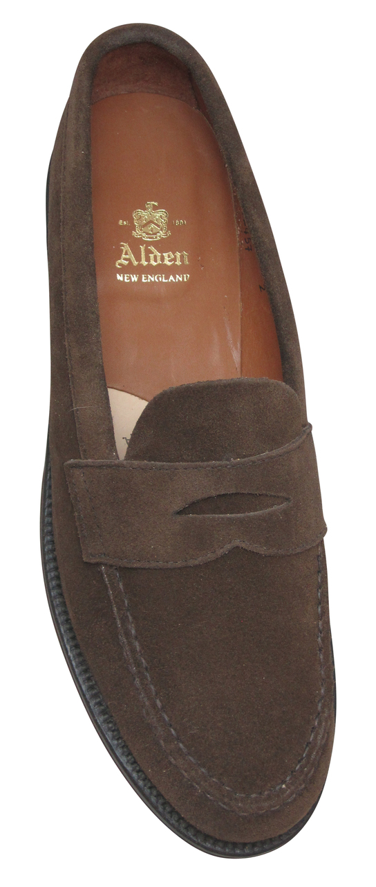 Alden Penny Loafer with Unlined Vamp Dark Brown Suede #6245F