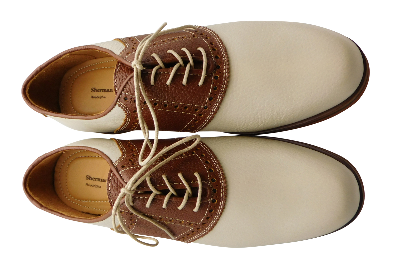 white and brown dress shoes White and Brown Leather Brogue Frost Caramel Oxford Shoes