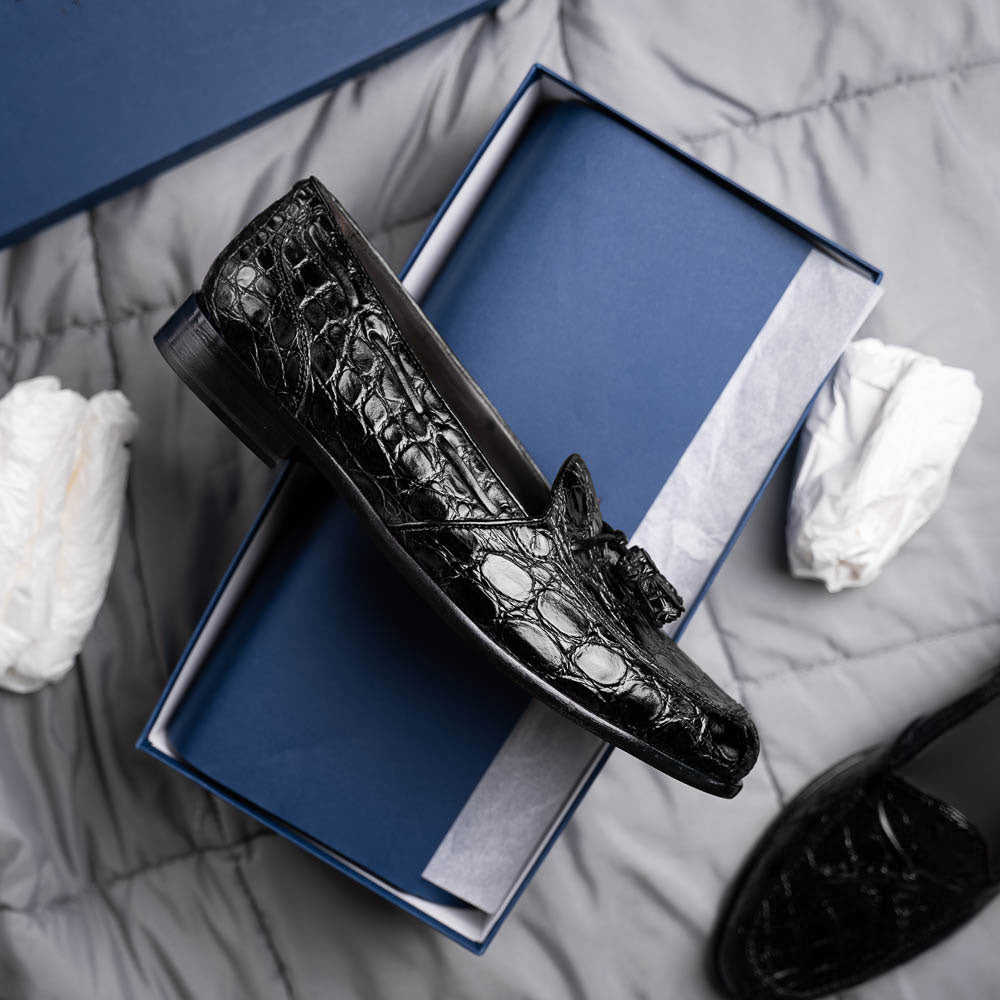 Zelli Franco Crocodile Tassel Loafer Black - Sherman Brothers Inc