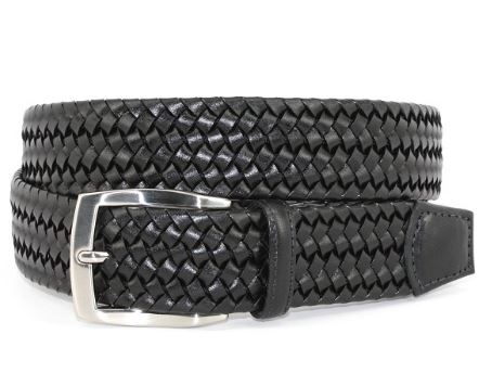 Torino Italian Woven Stretch Leather Belt Black - Sherman  display picture 1