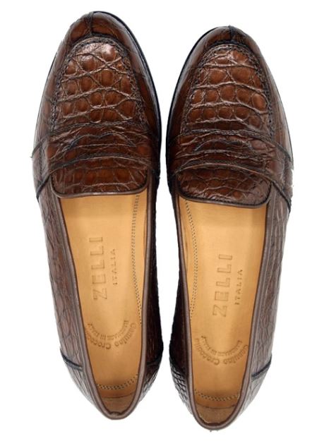 Zelli Tuscany Crocodile Penny Loafer Cognac - Sherman Brothers Inc