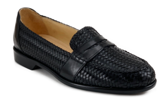 Zelli Nicola Italian Calfskin Basketweave Penny Loafer Black