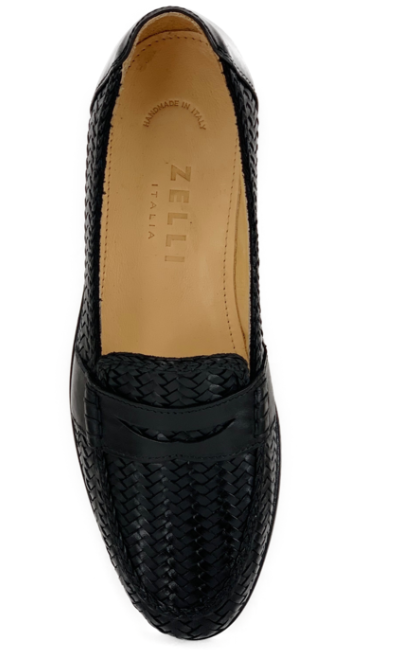 Zelli Nicola Italian Calfskin Basketweave Penny Loafer Black