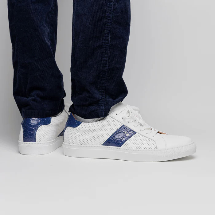 Zelli Olympias Italian Calfskin and Crocodile Stripe Navy