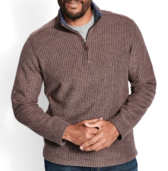 Johnston & Murphy Waffle Quarter Zip Brown - Sherman Brothers Inc