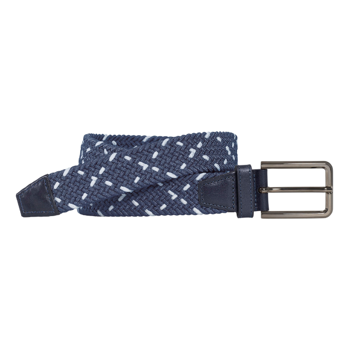 Johnston & Murphy Woven Stretch Knit Belt Navy/White 