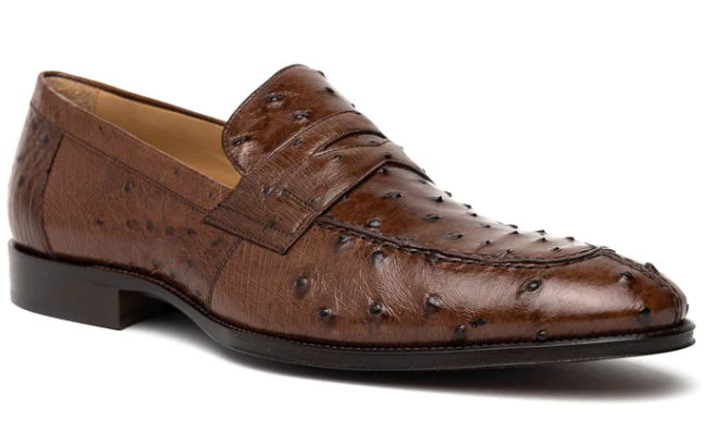 Zelli Roma Ostrich Quill Penny Loafer Brown - Sherman Brothers Inc
