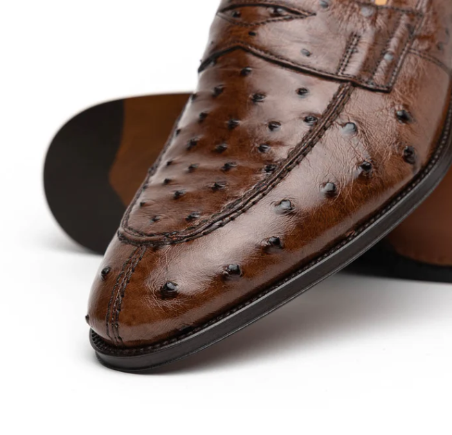 Zelli Roma Ostrich Quill Penny Loafer Brown - Sherman  display picture 3