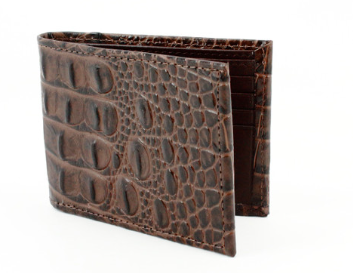 Hornback Croc Embossed Calfskin Leather Billfold Wallet - Brown