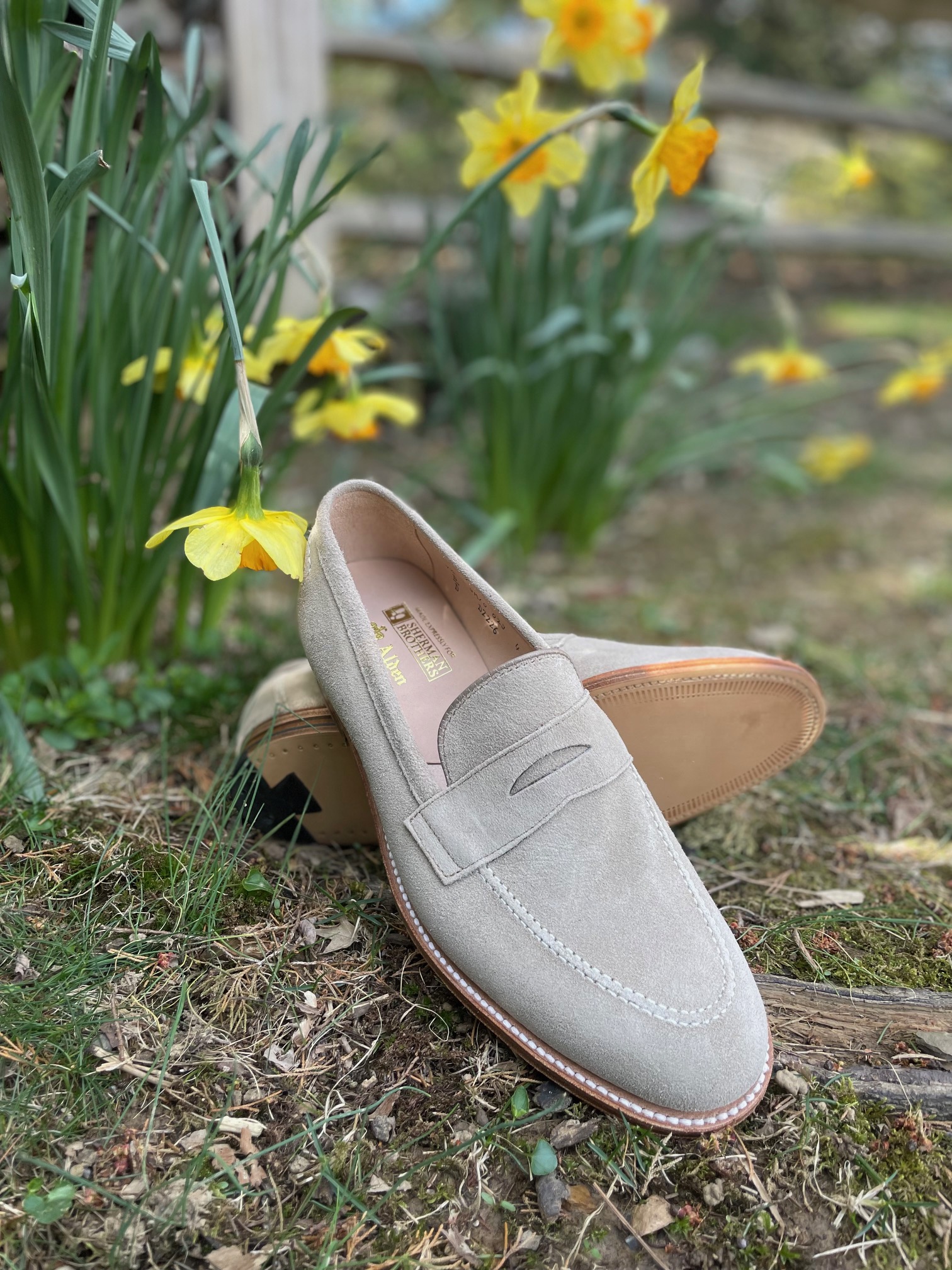 Alden -LIMITED EDITION SPRUCE PENNY SLIP ON Milkshake suede