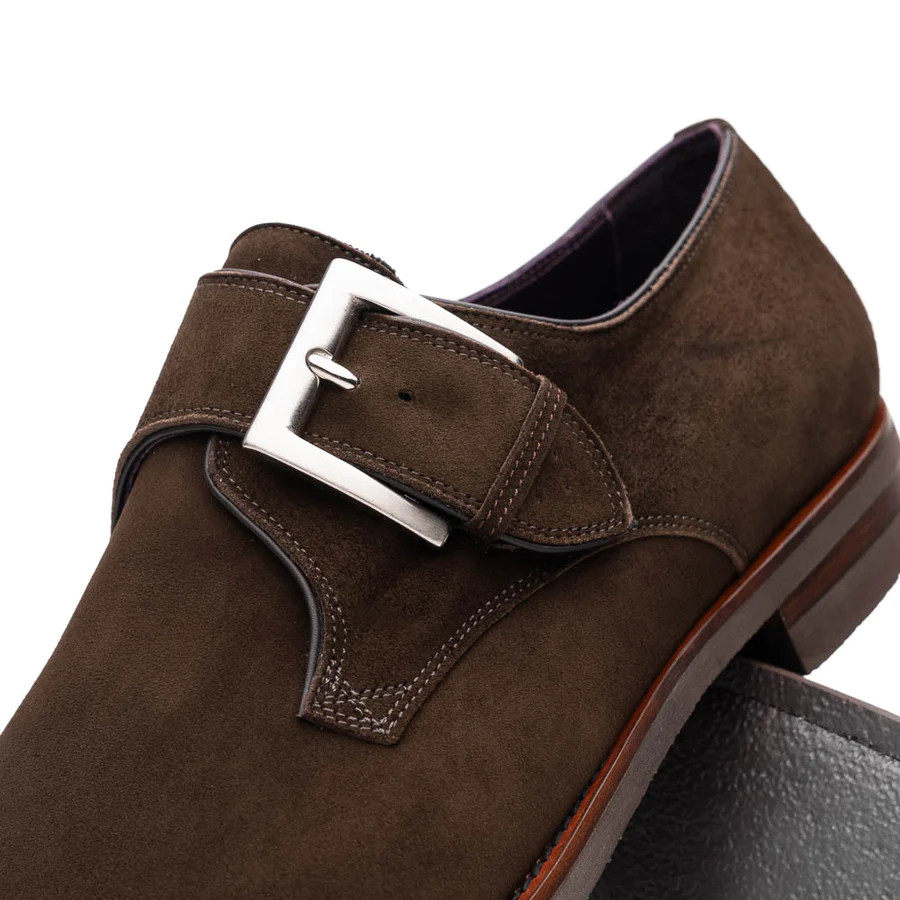 Zelli HEBILLA MONK STRAP ITALIAN SUEDE CALFSKIN DARK BROWN  display picture 1