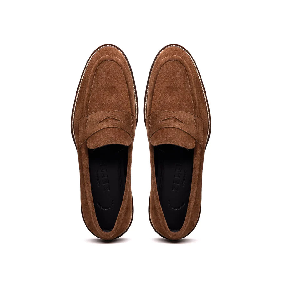 ZELLI ROMA ITALIAN SUEDE PENNY LOAFERS TOBACCO - Sherman  display picture 1