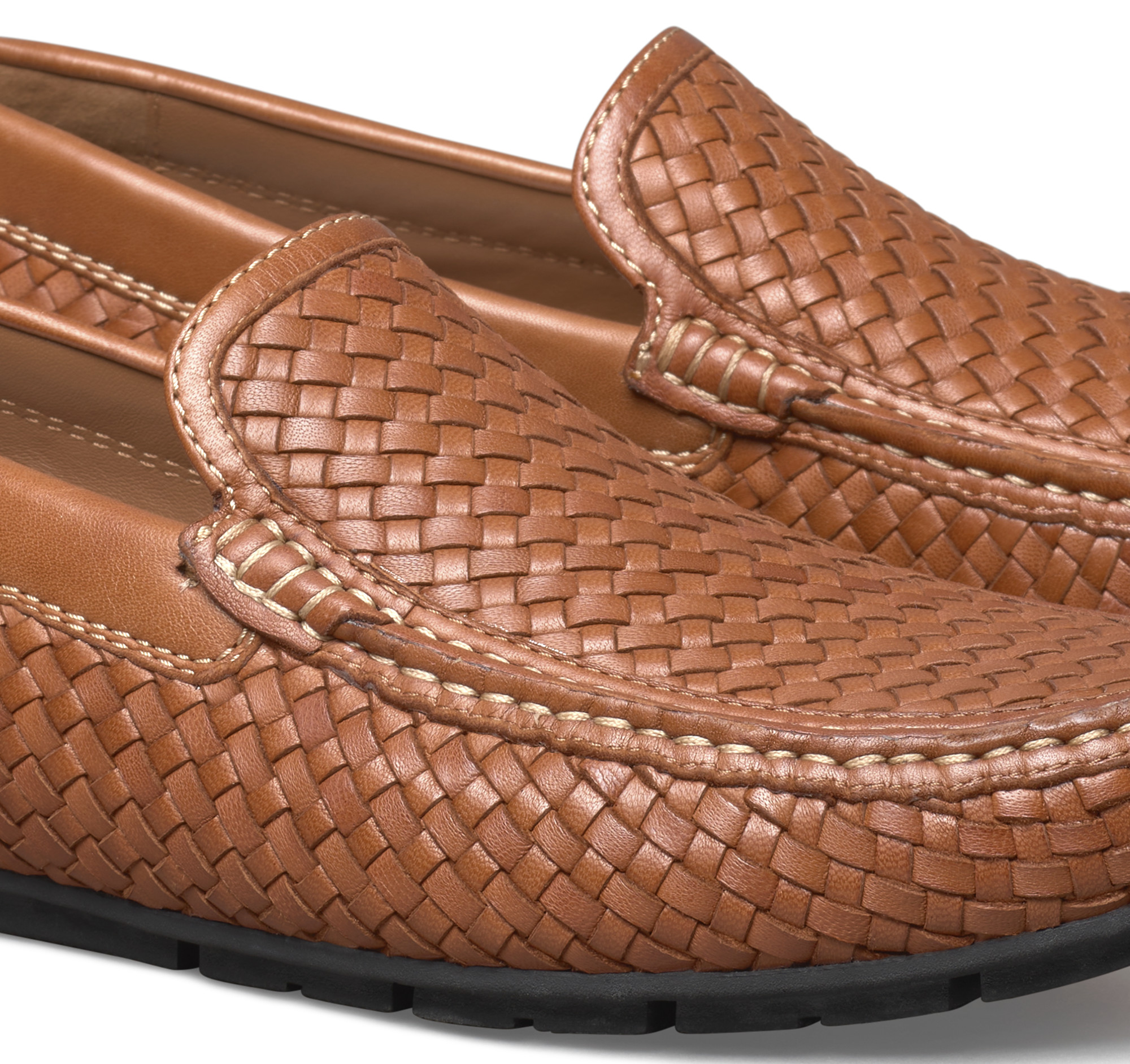 Johnston & Murphy Baldwin Driver Woven Slip-On Tan Sheepskin